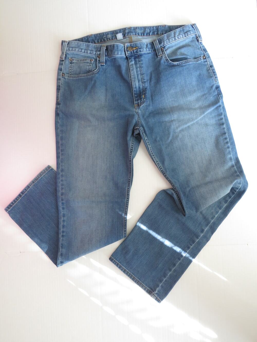 Carhartt 38x30 Denim Blue Jeans Relaxed Fit Rugged Flex Straight Leg Workwear
